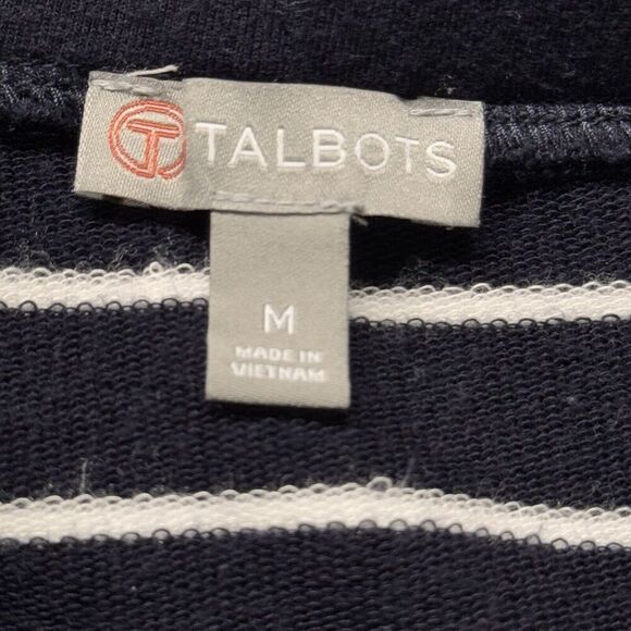 Talbots Sz M Skirt Navy White Stretch Knit Drawstring Slits Pull On Cotton Blend - Picture 9 of 10